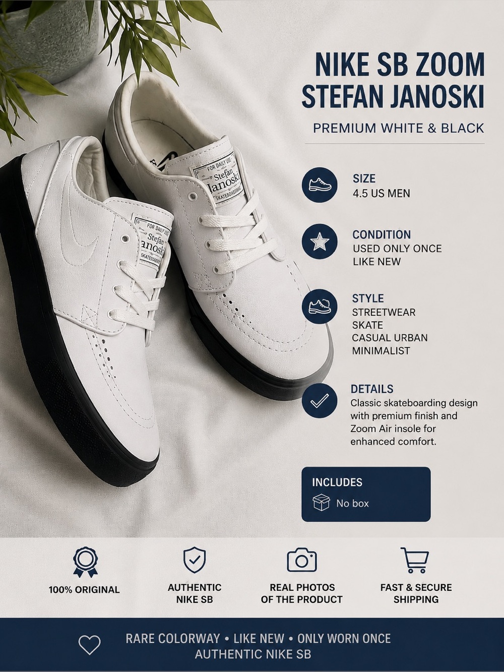 Nike SB Zoom Stefan Janoski Premium in White and Black